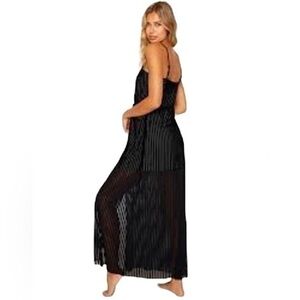 Beach Bunny Haven Black Sheer Striped Swim Cover Up Maxi Dress Extra Small